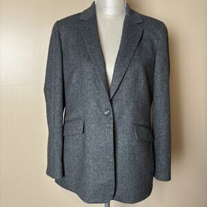 Lands' End Womens Wool Cashmere Blend Blazer Gray Herringbone 10 Petite